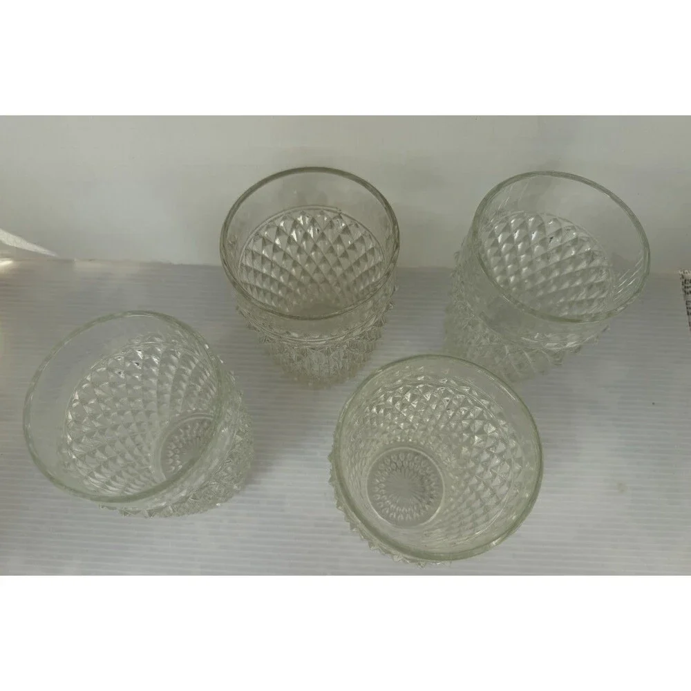 VTG Indiana Glass Diamond Point Clear Flat Tumblers 4 5/8” Set of 4 10 Oz Juice